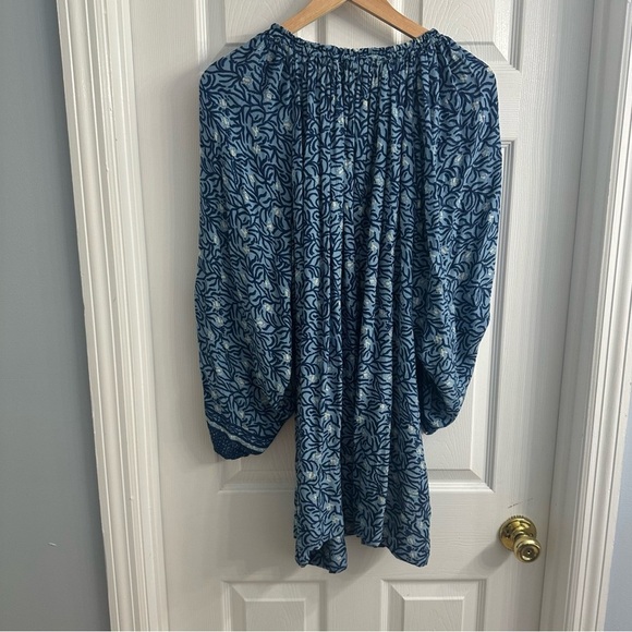 Natalie Martin Dress Mini Tunic Floral Blue 100% Silk Flowy Size Extra Small - Picture 5 of 8
